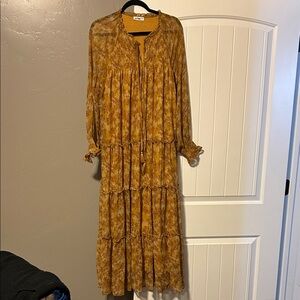 Gold V-Neck Long Sleeve Sundress